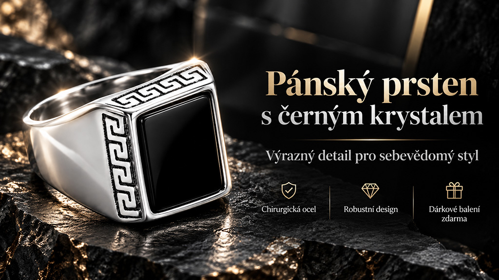 Pánský ocelový prsten Meandros Black s černým krystalem (4)